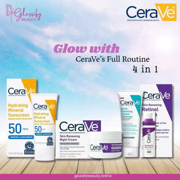 PAK BEAUTIFY CeraVe 4-in-1 skincare kit with night cream, sunblock, cleanser, and serum for radiant skin.