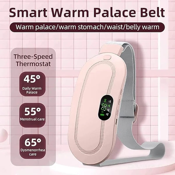 PAKBEAUTIFY electric heating belt for menstrual cramps with vibration therapy, designed to relieve period pain and muscle tension.