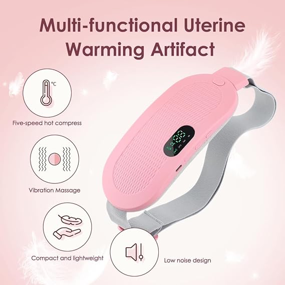 PAKBEAUTIFY electric heating belt for menstrual cramps with vibration massage therapy, designed to relieve menstrual pain and discomfort.