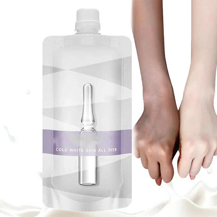Omenfee Brightening Skin Gel by PAK, for men and women, shown in a sleek jar with fresh ingredients around it.