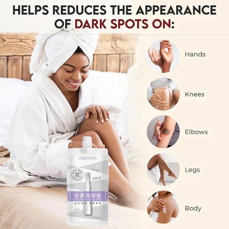 Pak Omenfee Brightening Skin Gel for men and women, showing the gel tube with fresh, glowing skin in the background.