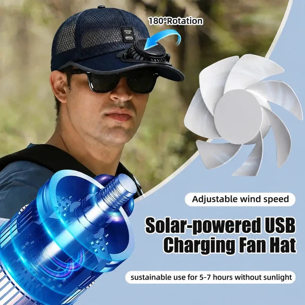 Solar Fan Cap with Rechargeable Battery