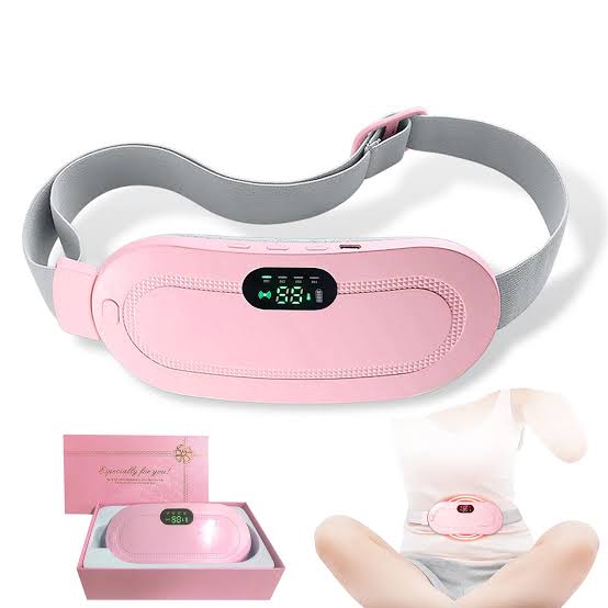 PAKBEAUTIFY electric heating belt for menstrual cramps with vibration therapy and adjustable design for pain relief.