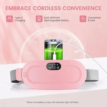 PAKBEAUTIFY electric heating belt for menstrual cramps with vibration therapy, designed to relieve period pain and soothe discomfort.