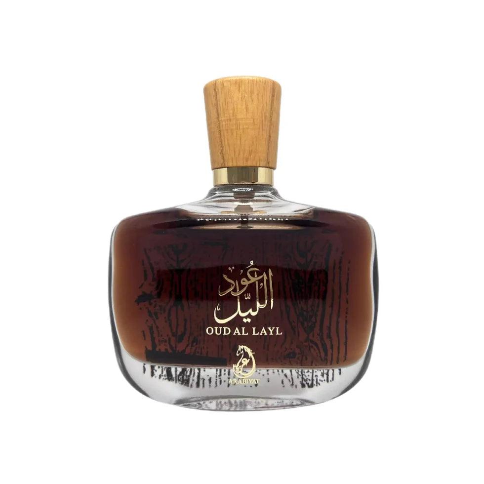 Pak Sultan al Oud and Oud al Lail perfume bottles with intricate designs, showcasing luxurious packaging and elegant fragrance presentation.