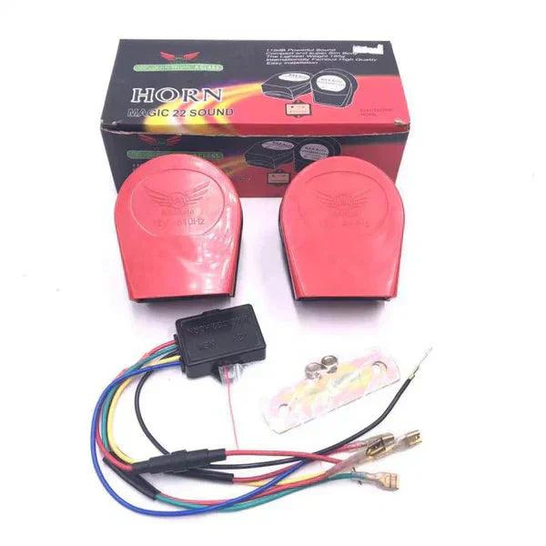 PAK 22 Sound Horn Electronic Siren for motorcycles, high power with bright orange casing and mounting bracket visible