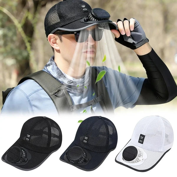 Solar Fan Cap with Rechargeable Battery