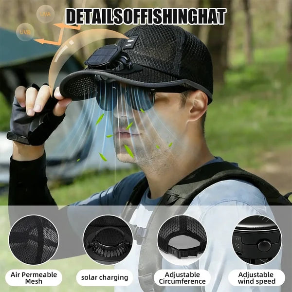 Solar Fan Cap with Rechargeable Battery