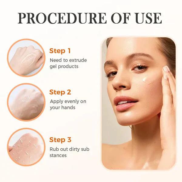 Pak Omenfee Brightening Skin Gel for men and women, showing the gel texture in a sleek container with fresh skin backdrop