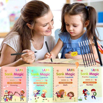 Sank Magic Tracing Books – Set of 4 Peice with magic pen & 10 refills. Fun, reusable handwriting practice for preschool kids - PAK