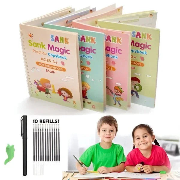 Sank Magic Tracing Books – Set of 4 Peice with magic pen & 10 refills. Fun, reusable handwriting practice for preschool kids - PAK