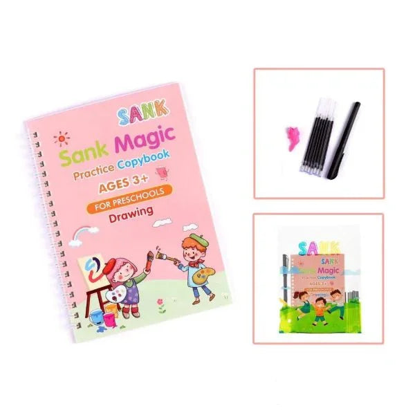 Sank Magic Tracing Books – Set of 4 Peice with magic pen & 10 refills. Fun, reusable handwriting practice for preschool kids - PAK