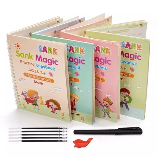 Sank Magic Tracing Books – Set of 4 Peice with magic pen & 10 refills. Fun, reusable handwriting practice for preschool kids - PAK