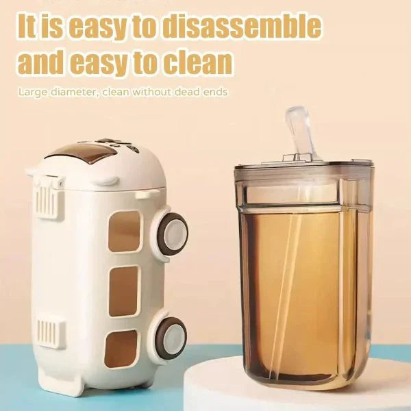 600ml-Bus Shaped Water Bottle With Straw & Strap - PAK