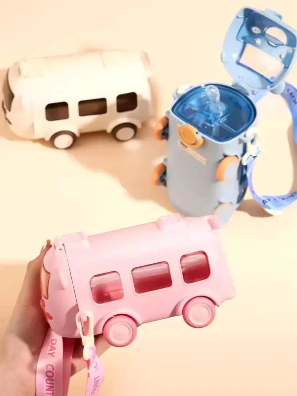 600ml-Bus Shaped Water Bottle With Straw & Strap - PAK