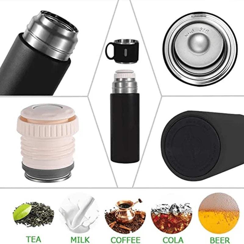 3-in-1 Vacuum Insulated Thermal Flask Set with Matching Cup Set - PAK
